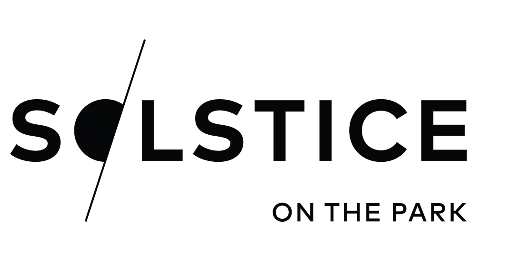 A black and white image with the words "solstice on the park" written on it.